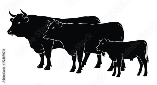 Cattle Family Silhouette Farm Animal Illustration