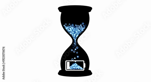 Hourglass with low battery symbol and falling blue particles symbolizing time running out