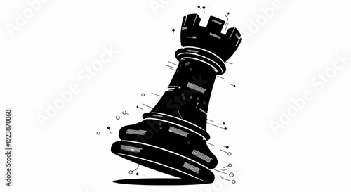 Black chess rook piece with intricate line details, symbolizing strategy and intellect