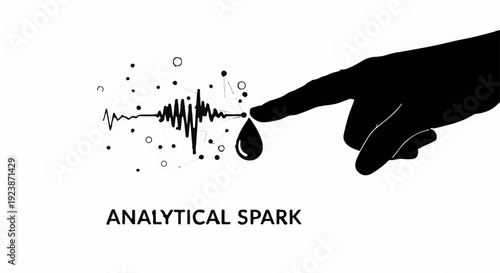 Fingertip touching a vital spark of data analysis and discovery