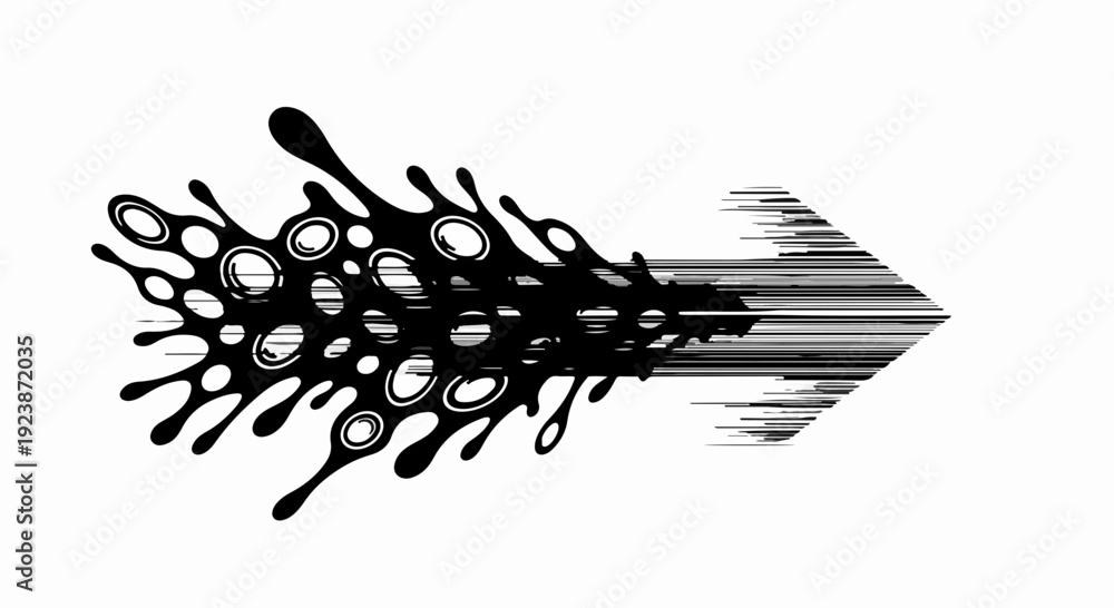 Fototapeta premium Abstract black ink splash transforming into a sharp arrow, representing speed and progress