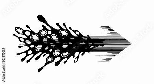 Abstract black ink splash transforming into a sharp arrow, representing speed and progress