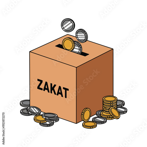 Zakat Box and Coins Flat Vector Illustration