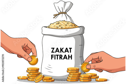 Zakat Fitrah Illustration Vector - Islamic Charity Concept