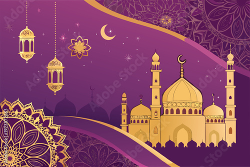 Islamic Festive Gradient Bold Purple High-Quality Stock Image Suitable for Design
