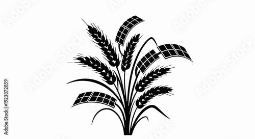 Wheat stalks integrated with solar panels symbolizing sustainable agriculture and renewable energy.