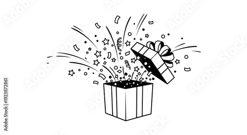 Exploding Gift Box with Confetti and Stars - Surprise Celebration