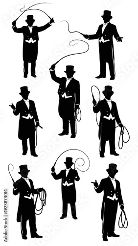 Circus Ringmaster Silhouette Collection: Top Hat, Whip, and Tails