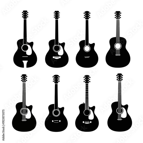 Collection of Acoustic Guitar Silhouettes, Music Icons