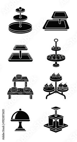 Collection of Dessert Stands and Serving Platters Icons