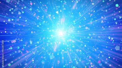 ワープ　キラキラ　ループ動画　集中線　効果線　エフェクト　ファンタジー　光る　抽象的　サンバースト　Warp drive.Sparkling blue background.Light rays burst from center.Loop video.