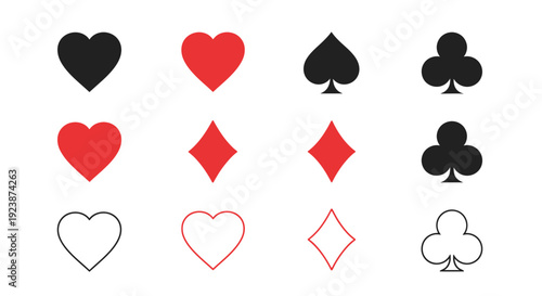 Playing Card Suits Icons Set Hearts Spades Diamonds Clubs