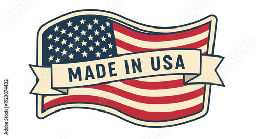 Made In USA American Flag Label Retro Vector Badge