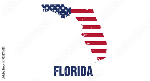 Distressed Florida State Map with American Flag Design
