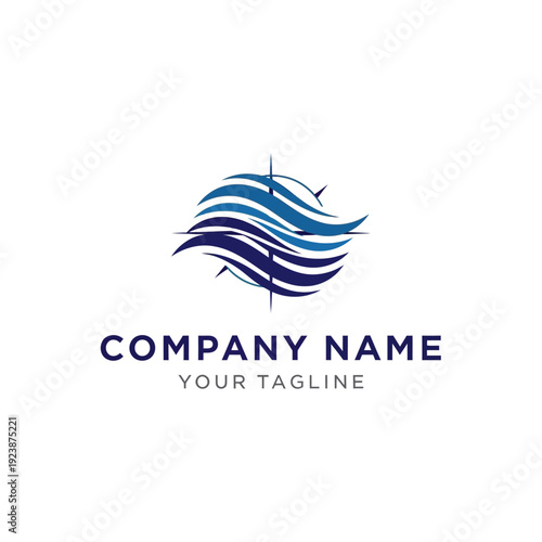 Modern Company Logo Template with Wave Design and Cross Elements.