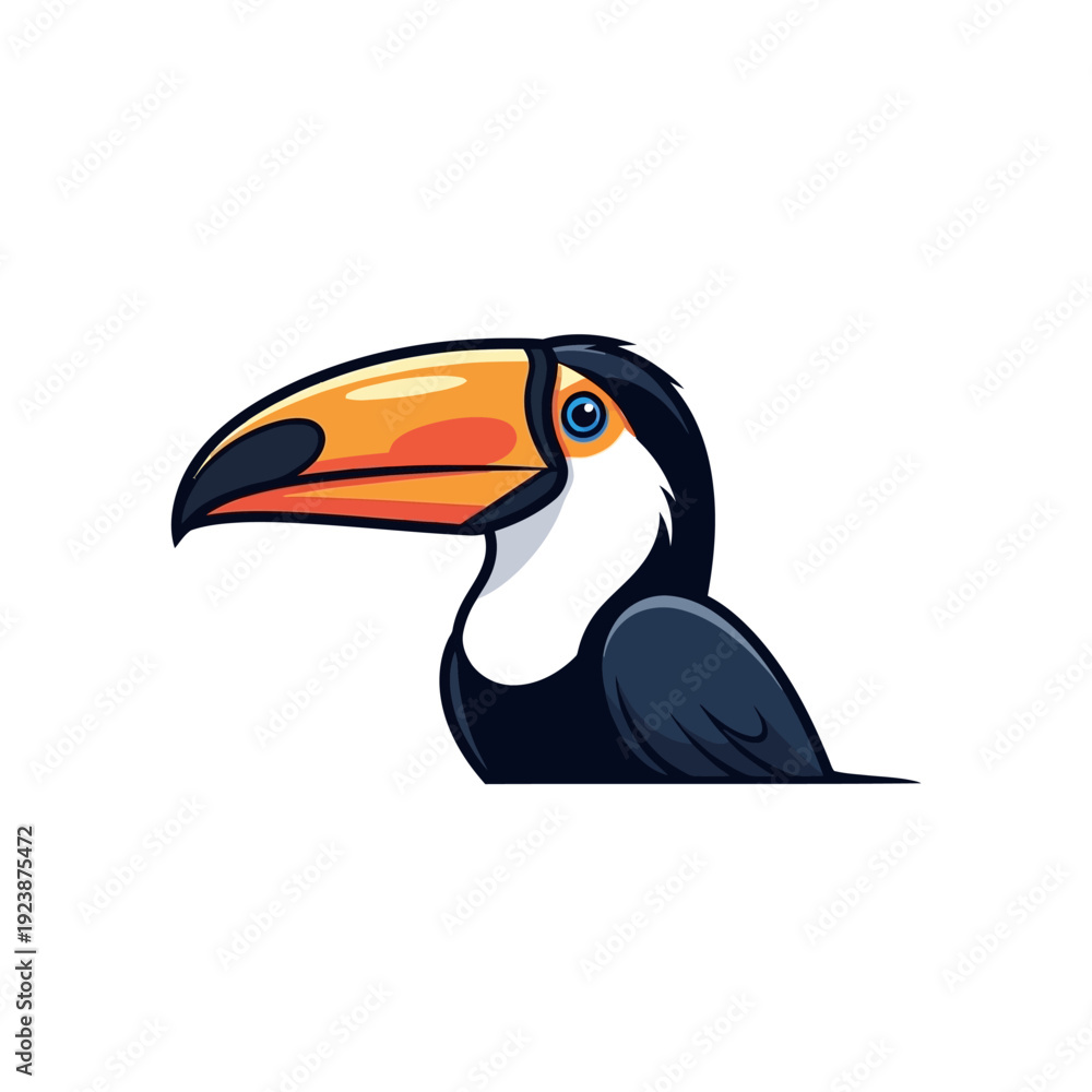 Naklejka premium Cute Toucan Bird Cartoon Illustration, Vibrant Tropical Wildlife