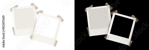 Two white photo frame mockups side by side on розділений фон. Each corner secured with adhesive tape, minimal realistic design.
