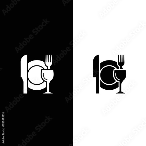 Elegant Table Setting with Plate Fork Knife and Wine Glass.