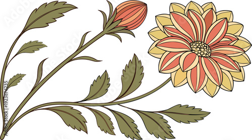 Stylized Botanical Illustration of Flowering Plant