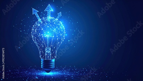 Digital Innovation - Light Bulb with Arrows Representing Growth and Progress.
