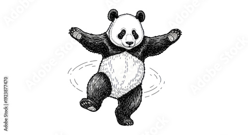 Panda Bear Dancing with Hula Hoop - Whimsical Sketch