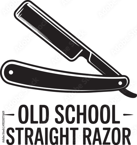 Old school straight razor emblem stylized vintage barbershop tool on checkered background