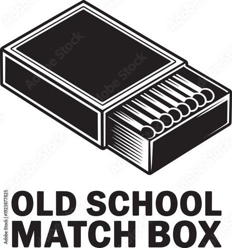Old school matchbox with safety matches vector illustration isolated on transparent background