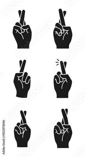 Fingers Crossed Icon Set: Good Luck, Hope, Wish, Superstition, Belief
