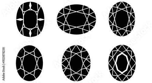 Gemstone Facet Patterns: Oval Cut Diamond Shapes Collection