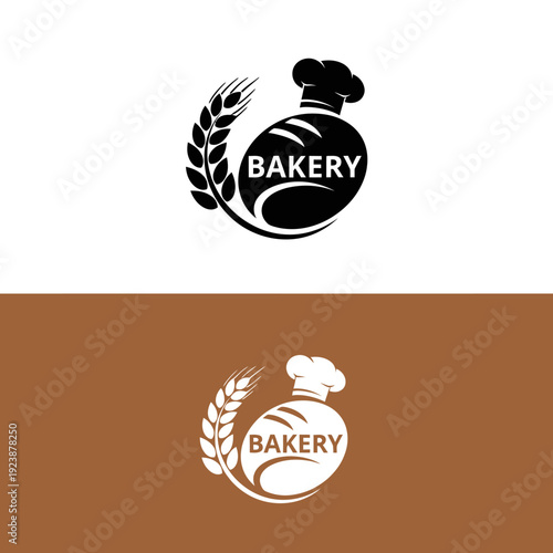 Bakery Logo Design with Wheat and Chef Hat.