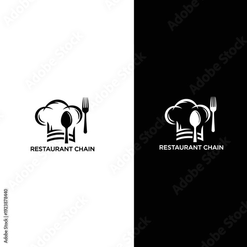 Chef Hat Spoon Fork Restaurant Chain Logo Design.