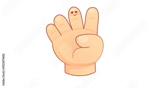 Cute cartoon child hand showing number four with heart eyes finger face