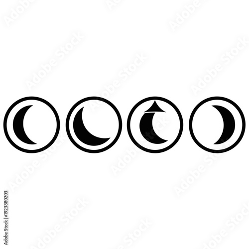 Moon Phases Icons Set: Crescent, Gibbous, Full Moon with Arrow, Waning