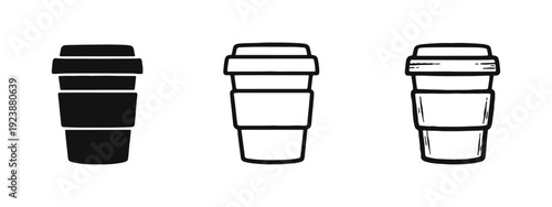 Reusable Coffee Cup Icons - Eco-Friendly Travel Mug and Tumbler Symbols in Various Styles