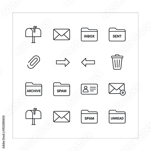 Collection of simple outline icons for email and communication services