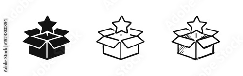 Gift Box with Star Icons - Premium Product, Reward, and Special Offer Symbols in Various Styles