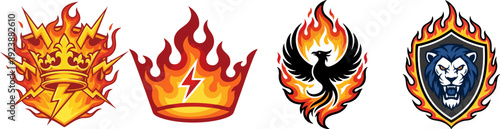 Set of Flaming Mascot Logos and Emblems