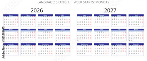 Spanish calendar template set 2026 and 2027, Spain vector annual planner collection