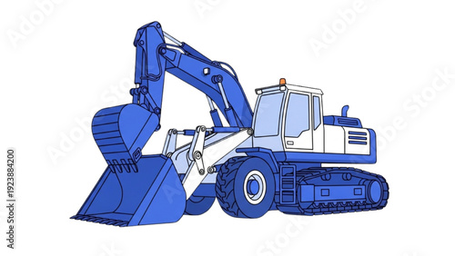 Detailed vehicle autocad blueprint of a heavy excavator machine in technical illustration format from a side viewpoint