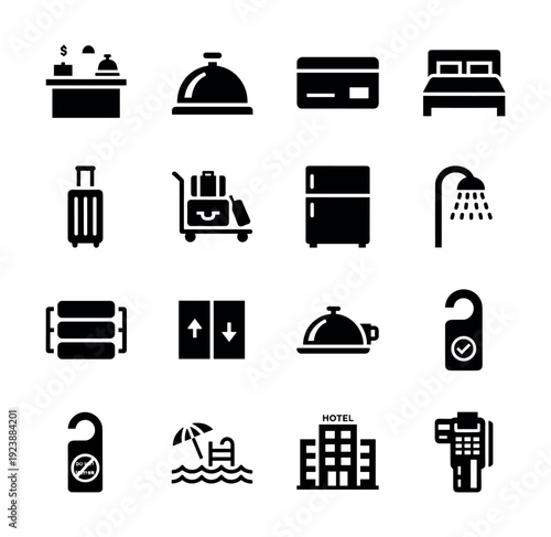 Collection of hotel service icons representing amenities and guest experiences