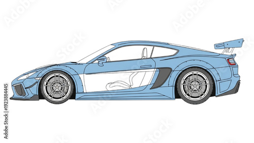 Detailed vehicle autocad blueprint of a sports car profile