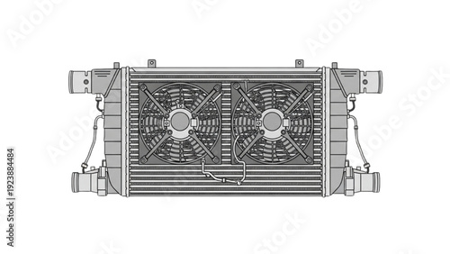 Detailed vehicle autocad blueprint of a car radiator system design illustration from a front view