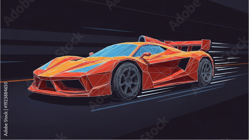Racing vehicle autocad blueprint illustration of a sports car speeding on a track