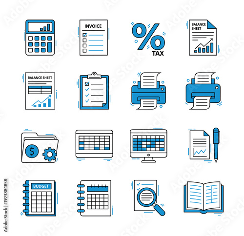 Collection of business and finance icons in a flat design style