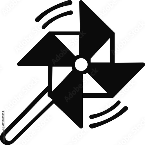 Easy to edit outline style animated icon of paper pinwheel,Old school pinwheel vector icon, children toy silhouette, childhood fun outline illustration.Black pinwheel icon in a circle.