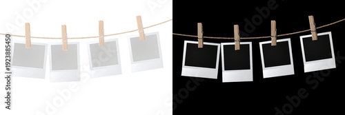Wallpaper Mural Four white photo frame mockups hanging on rope with individual clothespins on розділений фон. Minimal realistic design. Torontodigital.ca