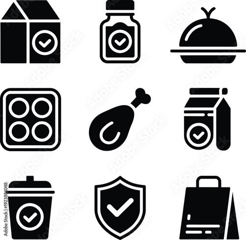 Food quality control icons set