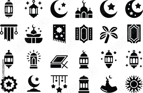 Ramadan kareem islamic symbols and icons set