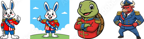 Cartoon Animal Characters in Military Style Uniforms