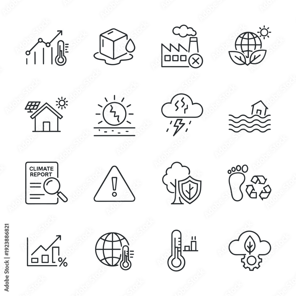 Fototapeta premium Collection of climate change and environmental protection icons for global warming awareness